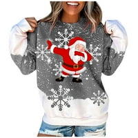 Podplug Női pulóver, női hölgy O-nyakú hópehely nyomtatás laza hosszú ujjú ing karácsonyi XL