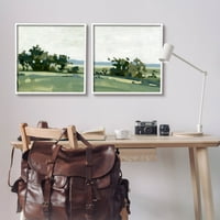 Vidéki gyeptermék természet tájkép festmény fehér keretes művészeti nyomtatási fal művészet, 2 -es készlet