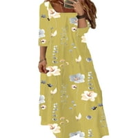 Noilla női Maxi ruhák fél ujjú hosszú ruha virágmintás nyári strand Sundress Női Bohém négyzet alakú nyak Narancssárga