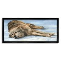 Stupell Industries prérifarkas farkas pihenő havas táj erdei vadon élő állatok festmény fekete keretes művészet nyomtatott