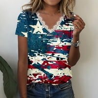 Nyári ingek nőknek elegáns alkalmi, nyári amerikai zászlóval nyomtatott pólók nőknek V nyakú horgolt csipke felsők