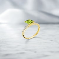 Gem Kő Király 1. Ct smaragd vágott zöld Peridot fehér létrehozott zafír 10K sárga arany gyűrű