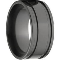 lapos fekete cirkónium gyűrű két barázdával, magas lengyelül