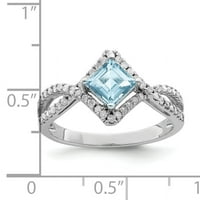 Primal ezüst ezüst ródium gyémánt és könnyű svájci kék topáz gyűrű