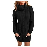 Hanas Ruhák Női Garbó kötött pulóver ruha kötött pulóver hosszú őszi téli Fekete XL