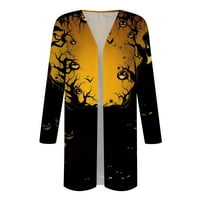 Kabát állandó ruházat Női Hallowee nyomtatás Hosszú ujjú első kardigán nyomtatott felső könnyű kabát sárga 3XL