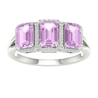 Császári drágakő 10 k fehérarany smaragd vágott rózsaszín ametiszt ct tw gyémánt három kő halo női gyűrű