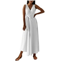Női nyári ruhák Újdonságok női plusz Retro ruhák A-Line V-nyakú Maxi ruha szilárd ujjatlan nyári ruhák fehér S