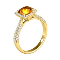 Mauli Jewels eljegyzési gyűrűk nőknek 0. Karátos gyémánt és párna vágott citrin gyűrű 4-vasvilla 10K sárga arany