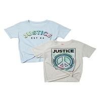 Igazságügyi lányok rövid ujjú grafikus tekercs mandzsetta oldalsó nyakkendő póló, 2-csomag, méretek xs -xxl