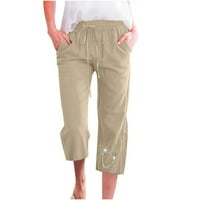 Yourumao Női nadrág Clearance vászon nadrág női nyári alkalmi laza húzózsinór rugalmas Capris magas derékú jóga Pulóver
