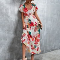 Sun ruhák női nyári alkalmi rövid ujjú Magas derék csipke up gomb hosszú Maxi Sundresses nőknek Virágmintás Plusz méretű