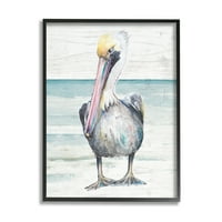 Stupell Industries Pelican Bird Stand Beach Sand Grain minta Grafikus Art Fekete Keretes Art Print Wall Art, Patricia