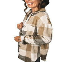 SpringTTC Női kockás kockás gombok kabát Zsebek Hosszú ujjú kabát felsőruházat