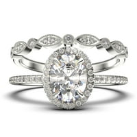 Menyasszonyi Gyűrű Készlet Art Deco 2. Karátos ovális vágott gyémánt Moissanite eljegyzési gyűrű, jegygyűrű ezüst 18K