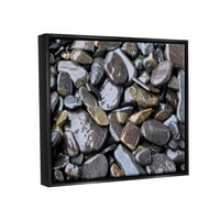 Stupell Coastal Beach kavicsok sziklák tájfotózás fekete úszó keretes művészeti nyomtatási fal művészet