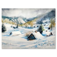 Tél a hegyi falu festménye vászon művészeti nyomtatás