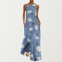 Női Maxi Floor Dress Clearance ujjatlan ruha nyári trend ruhák alkalmi laza divat ruházat nőknek V nyakú virágos nyomtatás