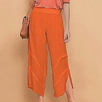 Női nadrág Clearance Sale Női trendek Design Retro Közép derék pamut vászon sima szalag zseb Laza Bloomers Orange Xl
