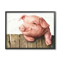 Malac a fa kerítésen rózsaszín farm állatok keretes festmény művészeti nyomtatása