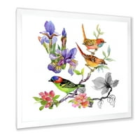 Designart 'Színes madarak és trópusi virágok I' hagyományos keretes művészeti nyomtatás