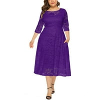 Női nyári alkalmi Szilárd A-Line ruha V-nyakú Könyökhosszú közepes hosszúságú női ruhák lila 5XL