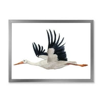 Designart 'White Gólya Ciconia Flying Bird' hagyományos keretes művészeti nyomtatás