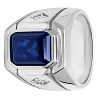 Mens. Sterling ezüst négyzet alakú kék zafír drágakő gyűrű