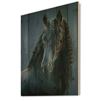 Designart 'fríz fekete ló portré' parasztház nyomtatás természetes fenyőfán