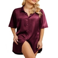 Anygrew Női Hálóing Szatén Gomb Le Ujjú Sleepshirt Boyfriend Notch Gallér Nightshirt Hálóruha