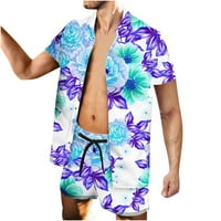 Férfi nyári alkalmi rövid ujjú gomb le ingek és rövidnadrág készletek Vintage Hawaii stílusú Bowling ingek rövidnadrág