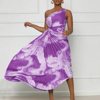 Yuwull női Egy váll ruha Maxi ruha női nyári nyomtatás Ujjatlan fodros hosszú ruha Flowy Smocked ruha lila