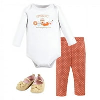 Hudson baba csecsemő lány pamut Body, nadrág és cipő szett, Pumpkin Spice, 9 hónapos
