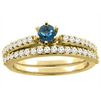 10K sárga arany természetes London kék topáz 2 részes menyasszonyi gyűrű készlet Kerek, Méret 9