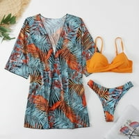 Női fürdőruha Virágmintás Bikini szett kimonó Cover Ups fürdőruhák nyári strand fürdőruha