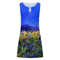 Cotonie nyári ruhák Női Divatos Boho Virágmintás tartály ruha Kerek nyakú A-Line Ujjatlan strand Sundresses