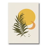 Absztrakt hold és sárga nap trópusi levél i festés vászon art nyomtatás