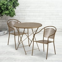 Flash bútorok kereskedelmi minőségű 30 kerek arany Beltéri-Kültéri acél összecsukható terasz asztal szett kerek hátsó