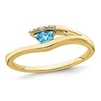 Karátos Trilion vágású kék topáz Pasziánsz gyűrű 10k sárga aranyban