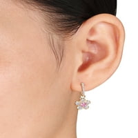 Carat T.G.W. Pink Sapphire és Carat T.W. Gyémánt 14KT sárga arany virág varázsa fülbevalók