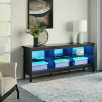 Fekete TV -állvány LED -es lámpákkal TV -hez, parasztház TV -szekrény tárolókkal, nappali TV -konzol asztali szórakoztató