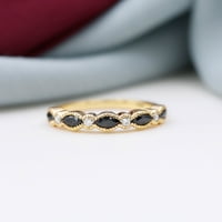 Fekete Ony fél örökkévalóság gyűrű Moissanite a nők, 14k sárga arany, US 3.50