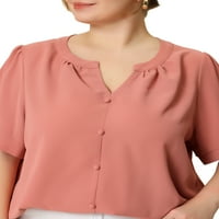 Egyedi olcsón női Molett méretű gomb le Dressy Ruched V nyakú blúz ing felsők