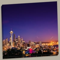 Népszerű Seattle látképe éjjel; egy 18x12in kézzel feszített vászon