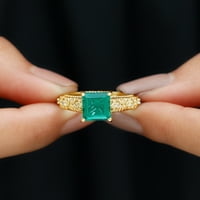 Női 2. CT Princess Cut létrehozott smaragd Pasziánsz gyűrű Moissanite Arany Vintage stílusú, 14k sárga arany, US 11.50