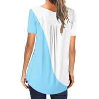 Nyári póló női női divat Egyszínű Alkalmi V-nyakú Rövid ujjú laza póló felsők Túlméretezett Női pólók, égkék, XL