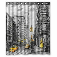 Utca New York Férfi Nő Sárga Taxi Amerikai Város Vízálló Poliészter Szövet Zuhanyfüggöny Mérete