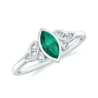 Lab létrehozott Emerald Solitaire kelta csomót gyűrű arany, Marquise vágott drágakő gyűrű, ezüst, US 7.50