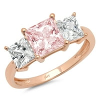 2.62 ct hercegnő vágott rózsaszín szimulált gyémánt 18K rózsa arany évforduló eljegyzési kő gyűrű mérete 8.75