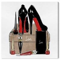 Wynwood Studio Fashion and Glam Wall Art vászon nyomatok 'High Heels High Fashion' Cipők - Fekete, Piros